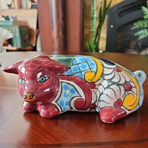 Handcrafted Mexican Talavera Red Clay Majolica Pig Folk Art